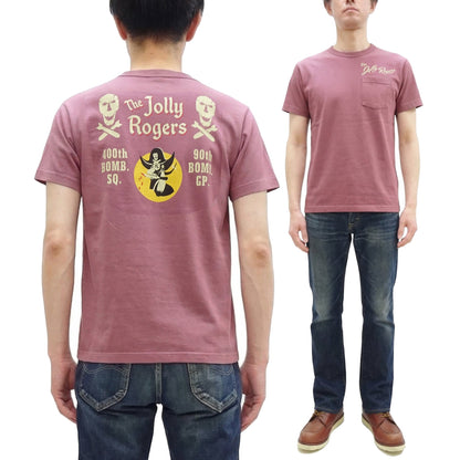 Buzz Rickson Men's Short Sleeve Loopwheeled Graphic Pocket T-Shirt - Jolly Rogers Military-Inspired Print - Made in USA (BR79711 170 Wine)