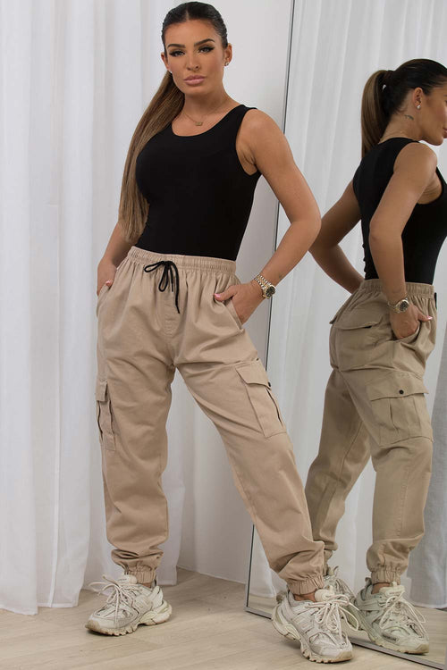 Cargo Trousers With Cuffed Bottoms Beige