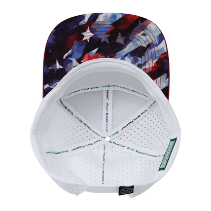 **ADULT** Color Vibes Hat - Flat Bill - Geo Flag - Dark Red / Navy / White - Laser Mesh