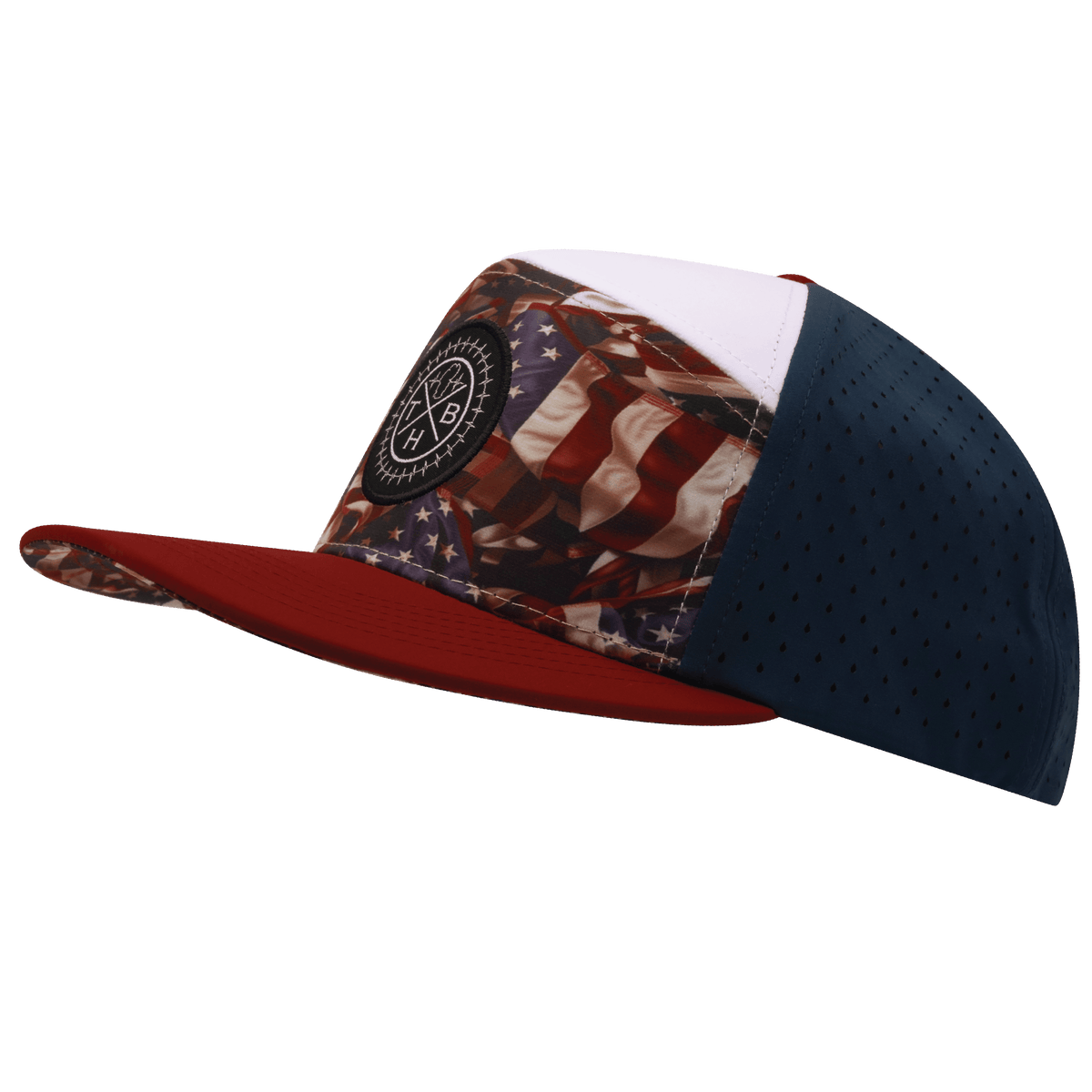 **ADULT** Color Vibes Hat - Flat Bill - Silk Flag - Dark Red / White / Navy - Laser Mesh
