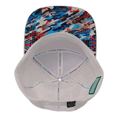 **ADULT** Color Vibes Hat - Flat Bill - Party Camo - Cream / Blue / White - Laser Mesh