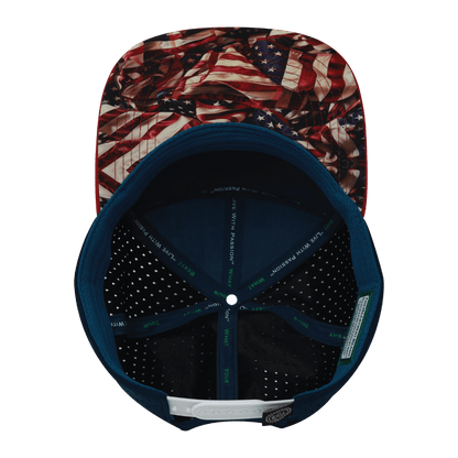 **ADULT** Color Vibes Hat - Flat Bill - Silk Flag - Dark Red / White / Navy - Laser Mesh