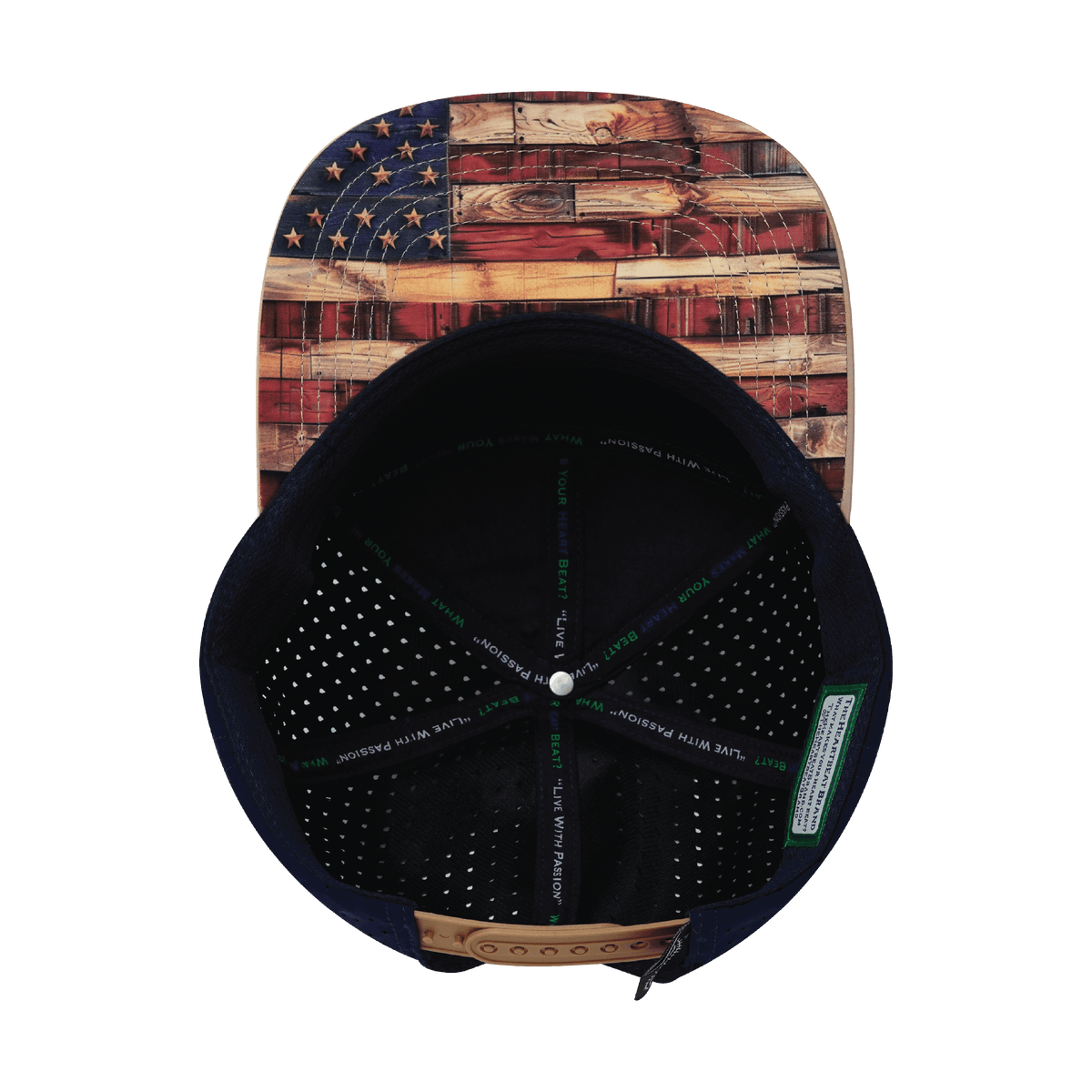 **ADULT** Color Vibes Hat - Flat Bill - Stained Flag - Light Tan / Navy - Laser Mesh