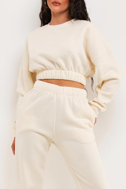 Crop Sweatshirt And Joggers Tracksuit Oatmeal