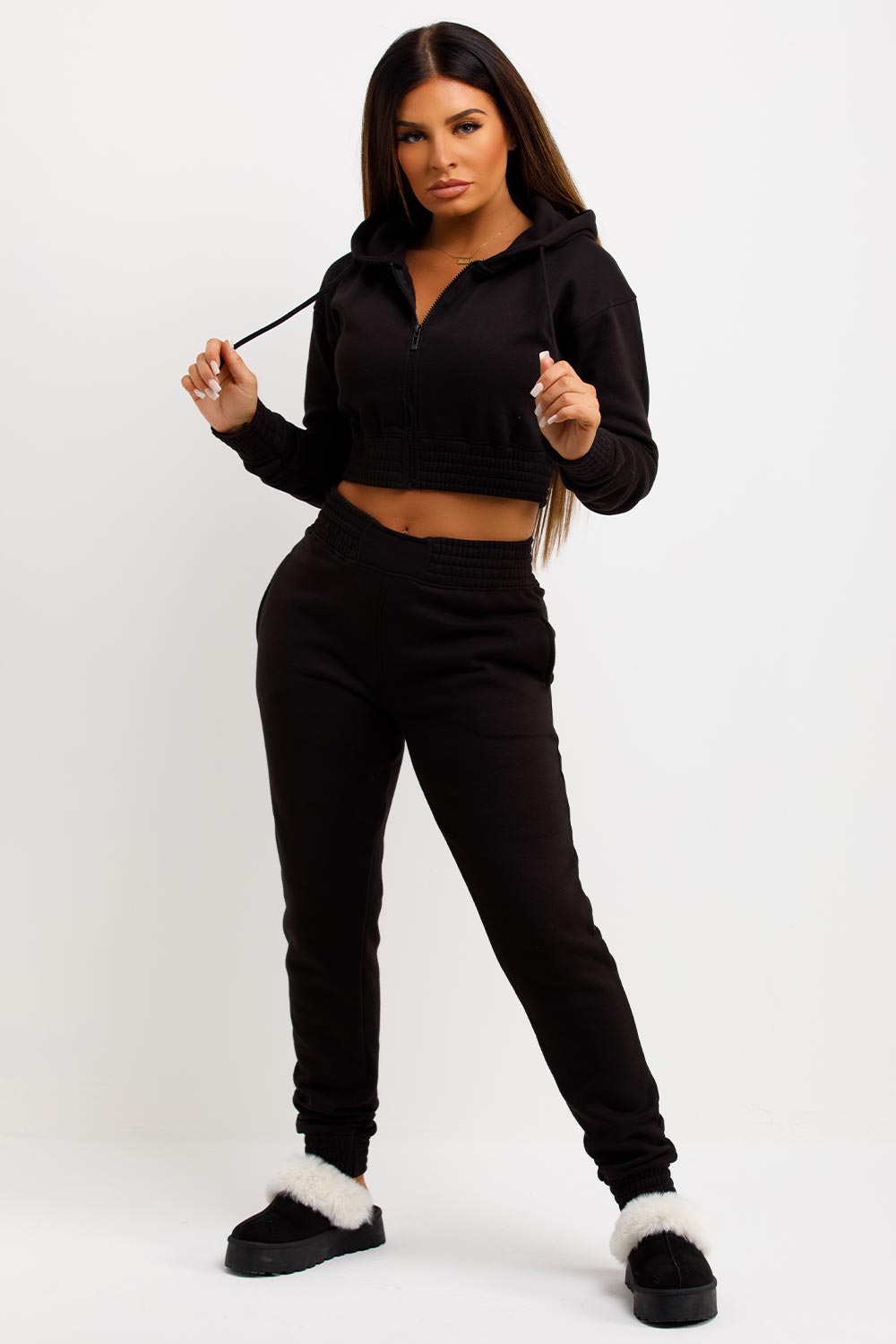 Black Tracksuit With Zip Front Cropped