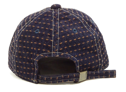 Studio D'Artisan Men's Indigo Denim Baseball Cap with Persimmon-Dyed Sashiko Stitching, Non-Mesh, Pre-Curved Visor, Adjustable Strapback - Made in Japan (SDA D7578)