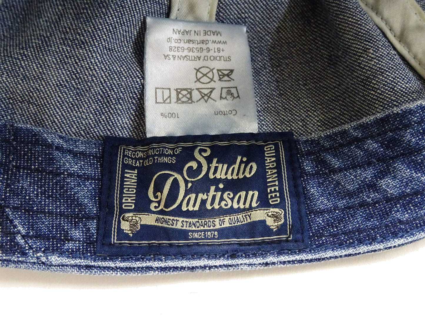 Studio D'artisan Men's Faded Denim Baseball Cap, 100% Cotton All-Denim Six-Panel Strapback Hat, Pre-Curved Brim - Made in Japan (SDA D7583UR)