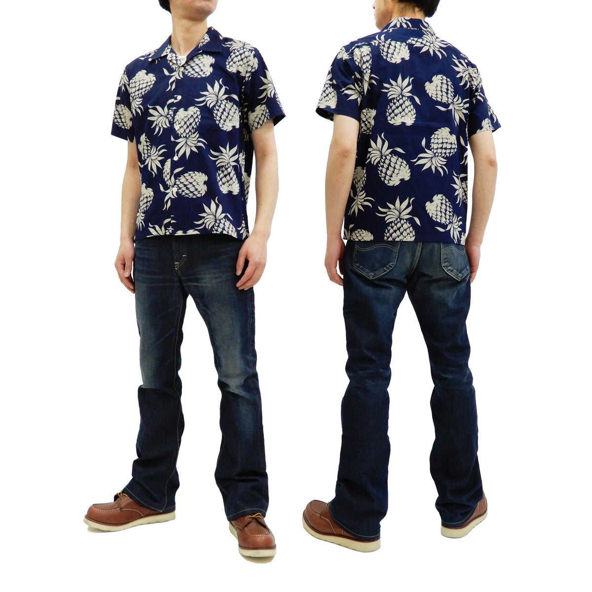 Duke Kahanamoku Men's Cotton Hawaiian Shirt Pineapple Short Sleeve Aloha Shirt DK37811 Navy-Blue