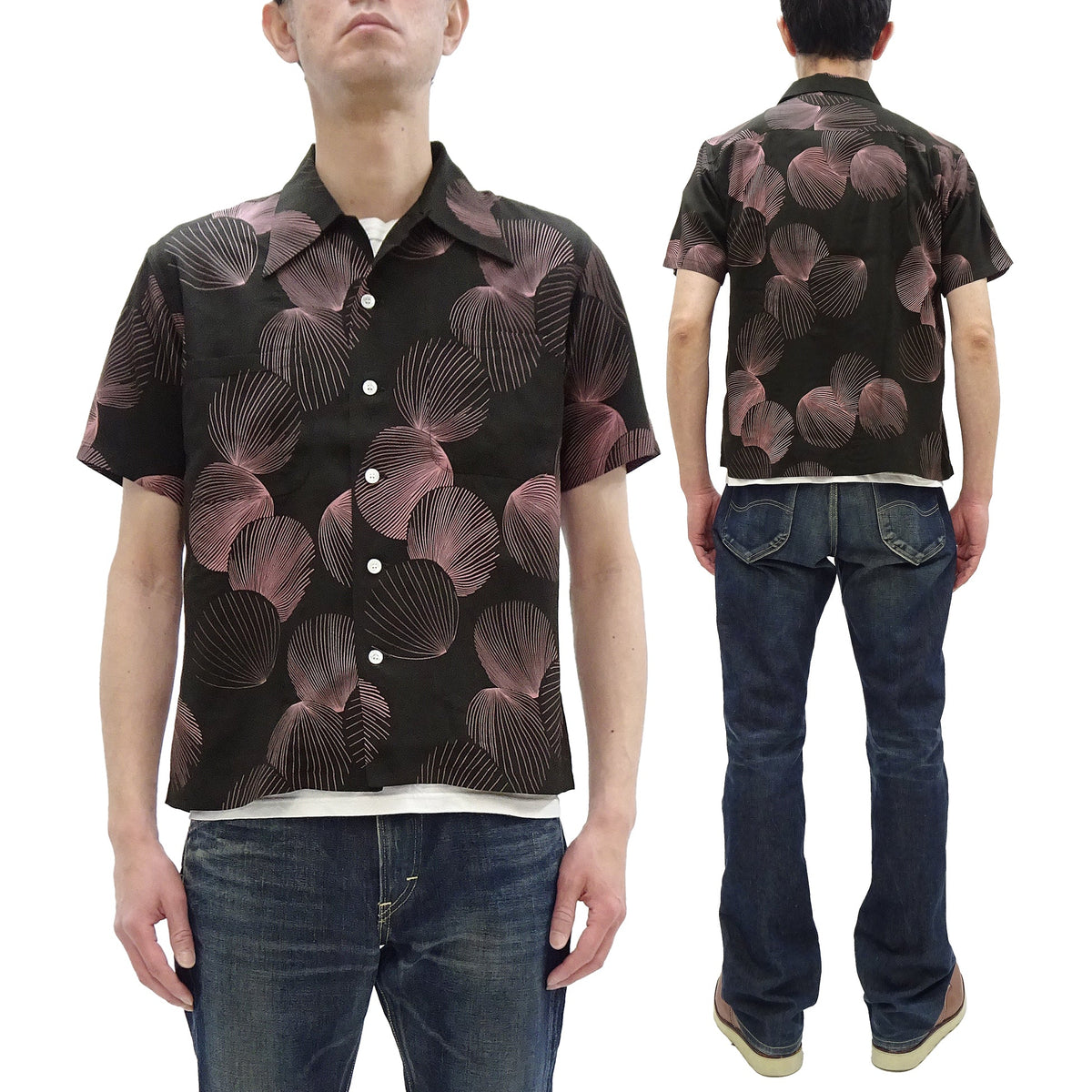 Duke Kahanamoku Hawaiian Shirt Men's 1950s Duke's Shell Reproduction Short-Sleeve Aloha Shirt DK39450 119 Black