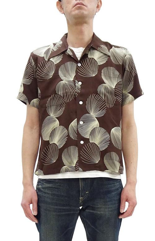Duke Kahanamoku Hawaiian Shirt Men's 1950s Duke's Shell Reproduction Short-Sleeve Aloha Shirt DK39450 138 Brown
