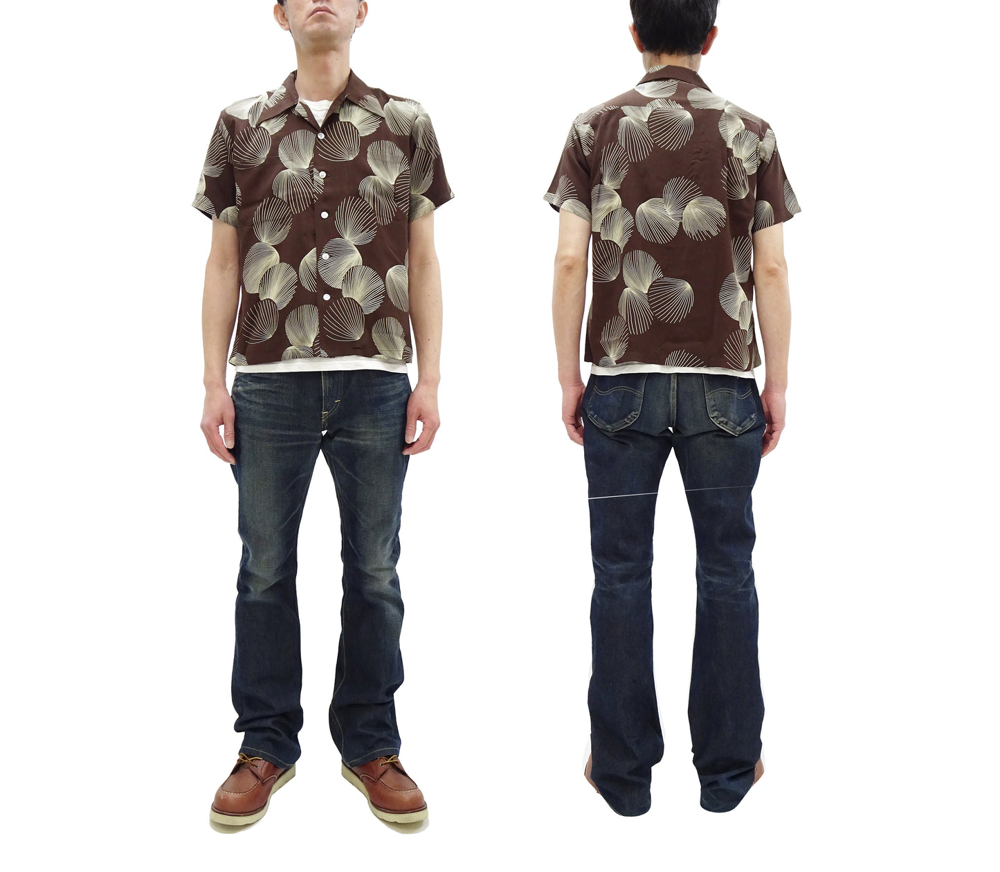 Duke Kahanamoku Hawaiian Shirt Men's 1950s Duke's Shell Reproduction Short-Sleeve Aloha Shirt DK39450 138 Brown