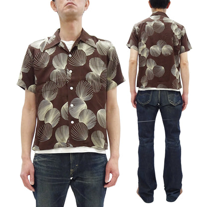 Duke Kahanamoku Hawaiian Shirt Men's 1950s Duke's Shell Reproduction Short-Sleeve Aloha Shirt DK39450 138 Brown