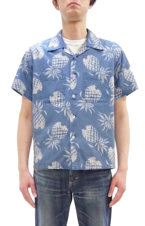 Duke Kahanamoku by Toyo Enterprises Men's Short Sleeve Hawaiian Shirt - Duke's Pineapple Light Indigo Cotton Aloha Shirt - Made in Japan (DK39641 125 Soft Blue)