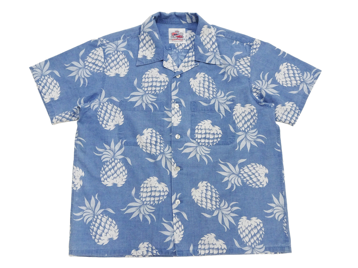 Duke Kahanamoku by Toyo Enterprises Men's Short Sleeve Hawaiian Shirt - Duke's Pineapple Light Indigo Cotton Aloha Shirt - Made in Japan (DK39641 125 Soft Blue)