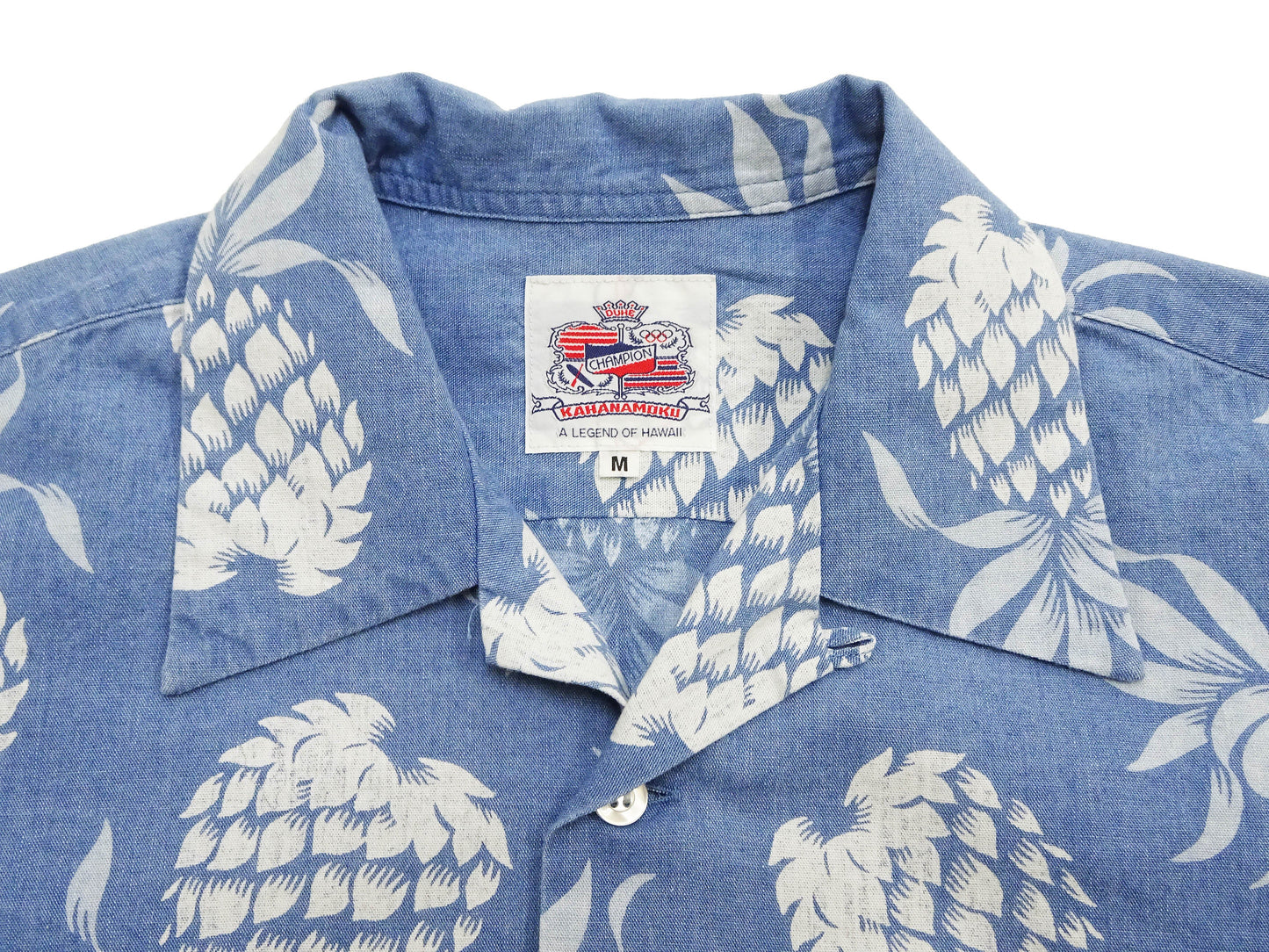 Duke Kahanamoku by Toyo Enterprises Men's Short Sleeve Hawaiian Shirt - Duke's Pineapple Light Indigo Cotton Aloha Shirt - Made in Japan (DK39641 125 Soft Blue)