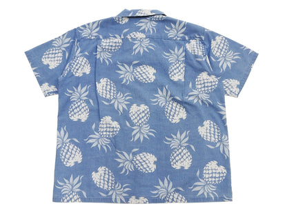 Duke Kahanamoku by Toyo Enterprises Men's Short Sleeve Hawaiian Shirt - Duke's Pineapple Light Indigo Cotton Aloha Shirt - Made in Japan (DK39641 125 Soft Blue)