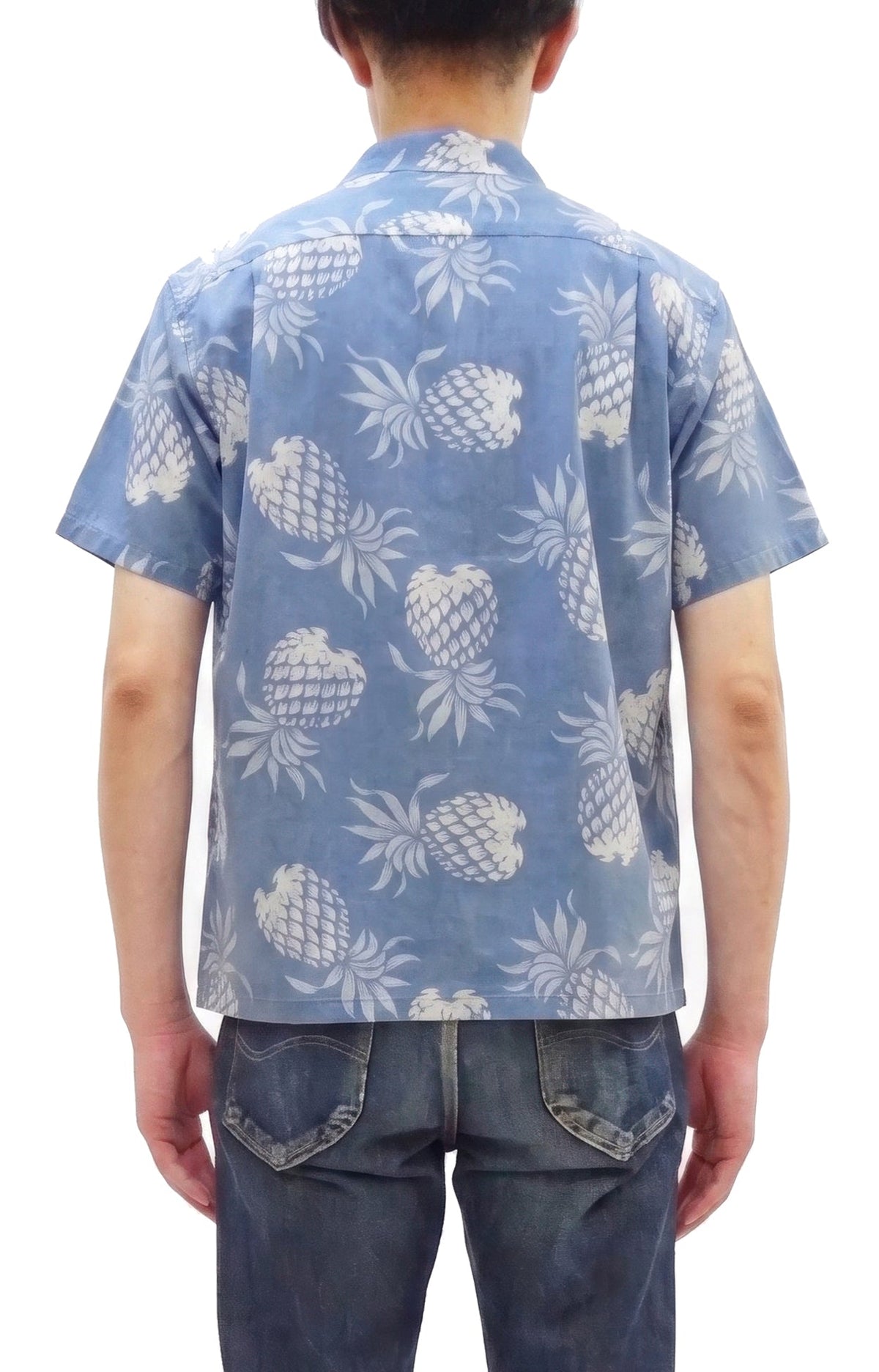 Duke Kahanamoku by Toyo Enterprises Men's Short Sleeve Hawaiian Shirt - Duke's Pineapple Light Indigo Cotton Aloha Shirt - Made in Japan (DK39641 125 Soft Blue)