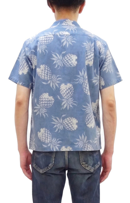 Duke Kahanamoku by Toyo Enterprises Men's Short Sleeve Hawaiian Shirt - Duke's Pineapple Light Indigo Cotton Aloha Shirt - Made in Japan (DK39641 125 Soft Blue)