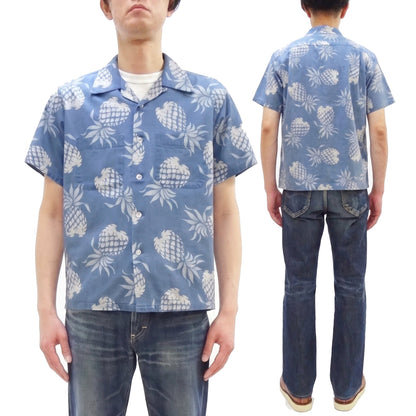 Duke Kahanamoku by Toyo Enterprises Men's Short Sleeve Hawaiian Shirt - Duke's Pineapple Light Indigo Cotton Aloha Shirt - Made in Japan (DK39641 125 Soft Blue)