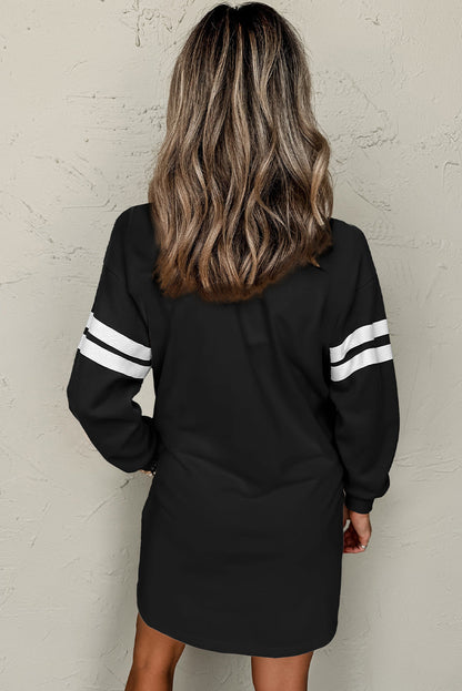 Black Preppy Striped Sleeve Loose Mini Dress