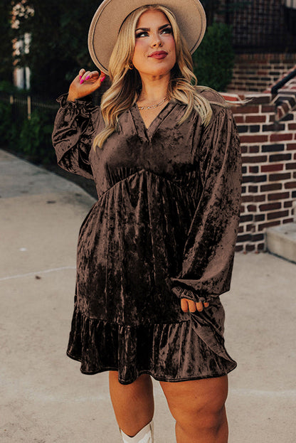 Jungle Green Plus Size Velvet Babydoll Mini Dress