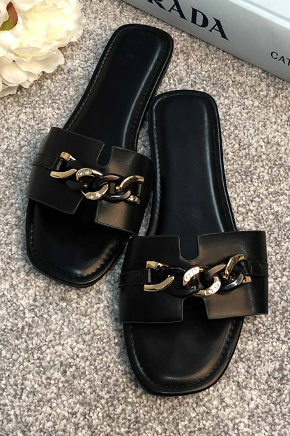 Black Slider Sandals With Chunky Chain