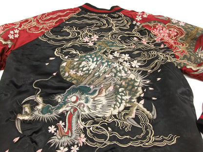 SATORI Japanese Souvenir Jacket Dragon Men's Sukajan GSJR-001 Black/Wine