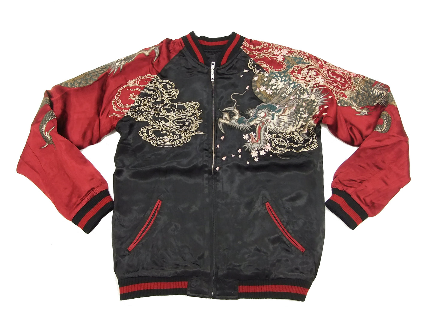 SATORI Japanese Souvenir Jacket Dragon Men's Sukajan GSJR-001 Black/Wine
