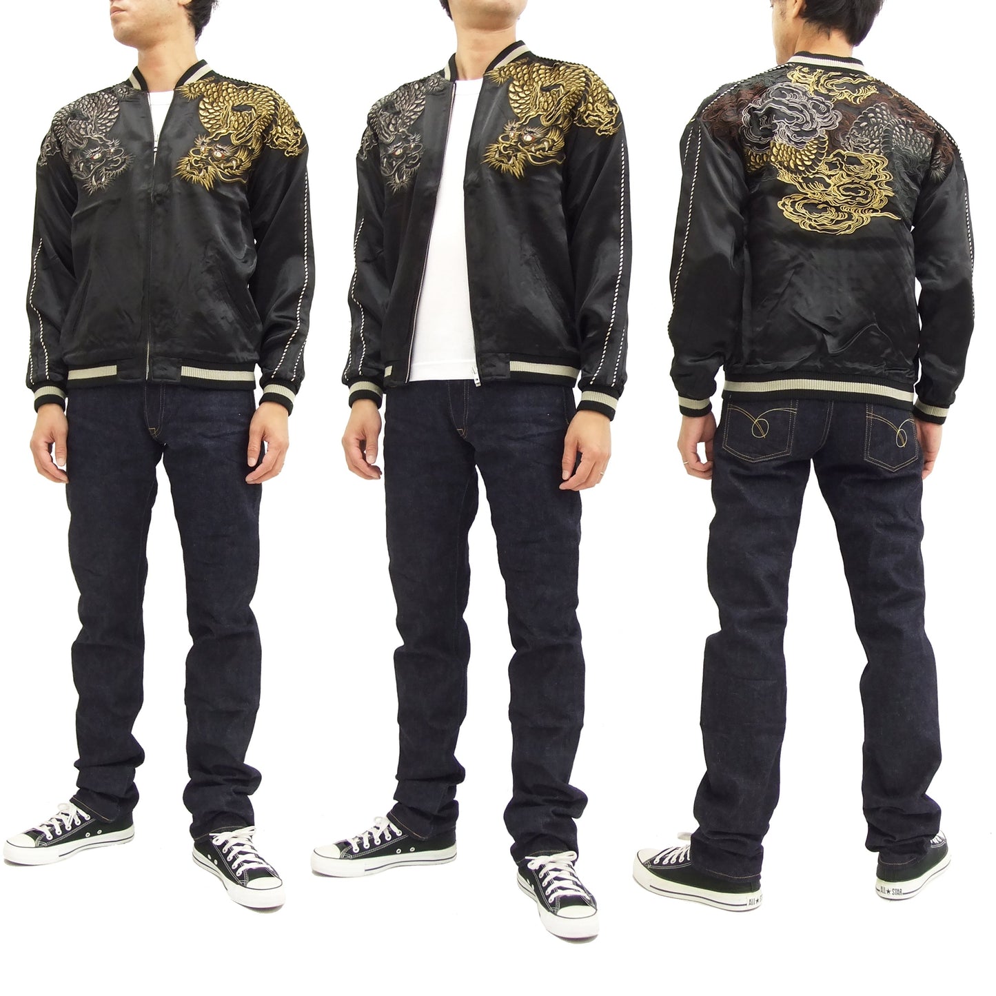 SATORI Japanese Souvenir Jacket Dragon Men's Sukajan GSJR-009 Black