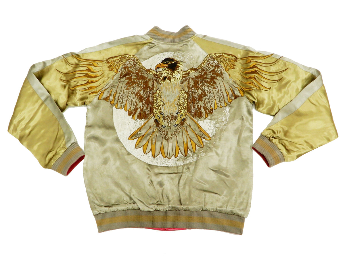 Satori Script Men's Japanese Souvenir Jacket Hawk Sukajan GSJR-018 Beige/Gold