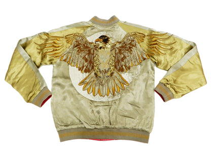 Satori Script Men's Japanese Souvenir Jacket Hawk Sukajan GSJR-018 Beige/Gold
