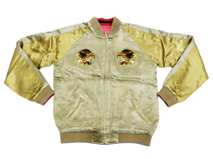 Satori Script Men's Japanese Souvenir Jacket Hawk Sukajan GSJR-018 Beige/Gold