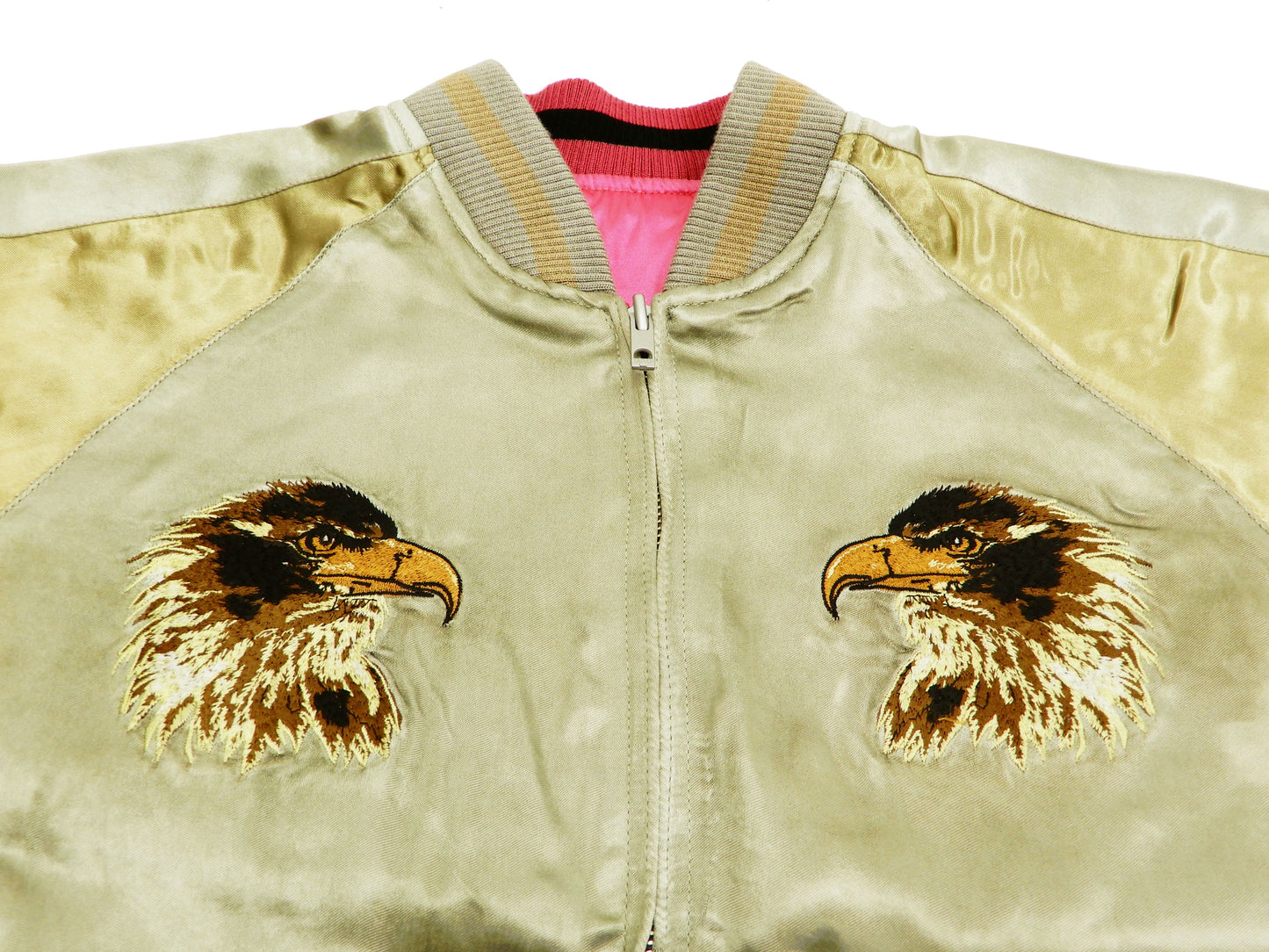 Satori Script Men's Japanese Souvenir Jacket Hawk Sukajan GSJR-018 Beige/Gold