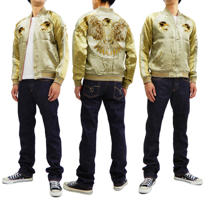 Satori Script Men's Japanese Souvenir Jacket Hawk Sukajan GSJR-018 Beige/Gold
