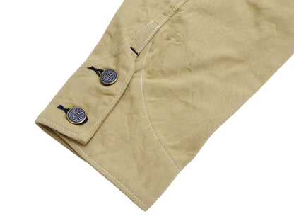 HEADLIGHT Men's 10oz. Random Herringbone Twill Engineer Jacket, Beige Collarless Work Jacket, Made in Japan (HD15909 401A One Wash)