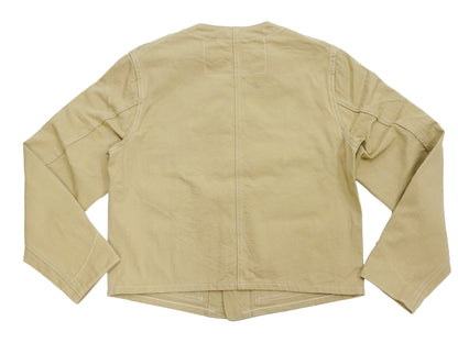 HEADLIGHT Men's 10oz. Random Herringbone Twill Engineer Jacket, Beige Collarless Work Jacket, Made in Japan (HD15909 401A One Wash)