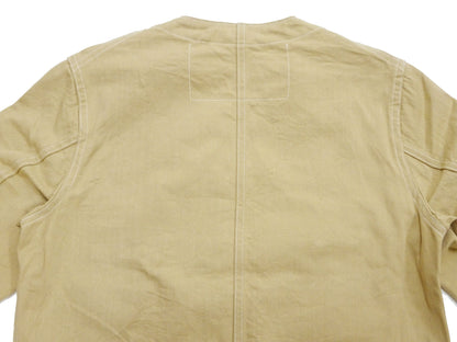 HEADLIGHT Men's 10oz. Random Herringbone Twill Engineer Jacket, Beige Collarless Work Jacket, Made in Japan (HD15909 401A One Wash)