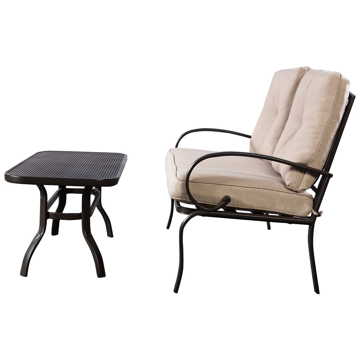 2 Pieces Patio Outdoor Cushioned Coffee Table Seat