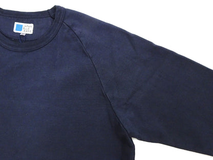 Japan Blue Jeans Long Sleeve French Terry T-Shirt Men's Casual Plain Crew-Neck Raglan-Sleeve Inlay Shirt JBKN1001 Navy-Blue