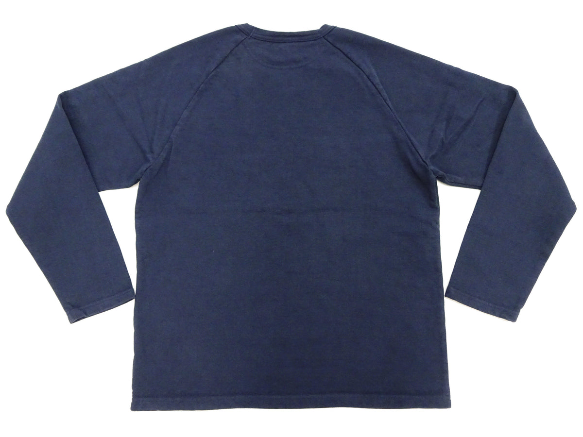 Japan Blue Jeans Long Sleeve French Terry T-Shirt Men's Casual Plain Crew-Neck Raglan-Sleeve Inlay Shirt JBKN1001 Navy-Blue