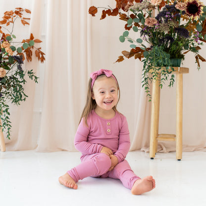 Ribbed Henley Set in Apple Blossom