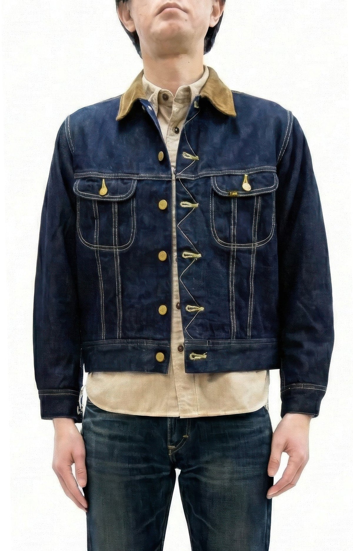 Lee Japan 101-LJ Storm Rider-Inspired Blanket-Lined Denim Jacket - 13 oz Left-Hand Twill Indigo - One-Wash - (LM5110-100 Deep Indigo)