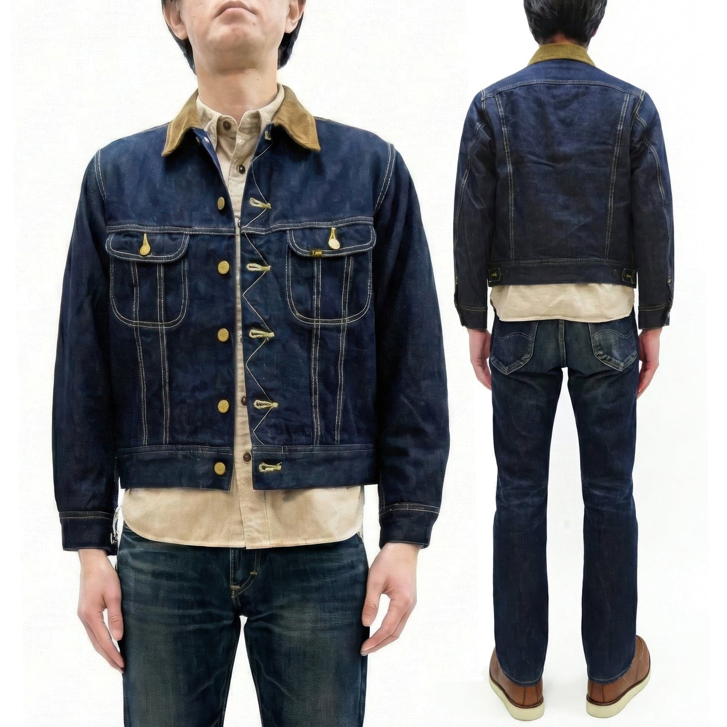 Lee Japan 101-LJ Storm Rider-Inspired Blanket-Lined Denim Jacket - 13 oz Left-Hand Twill Indigo - One-Wash - (LM5110-100 Deep Indigo)