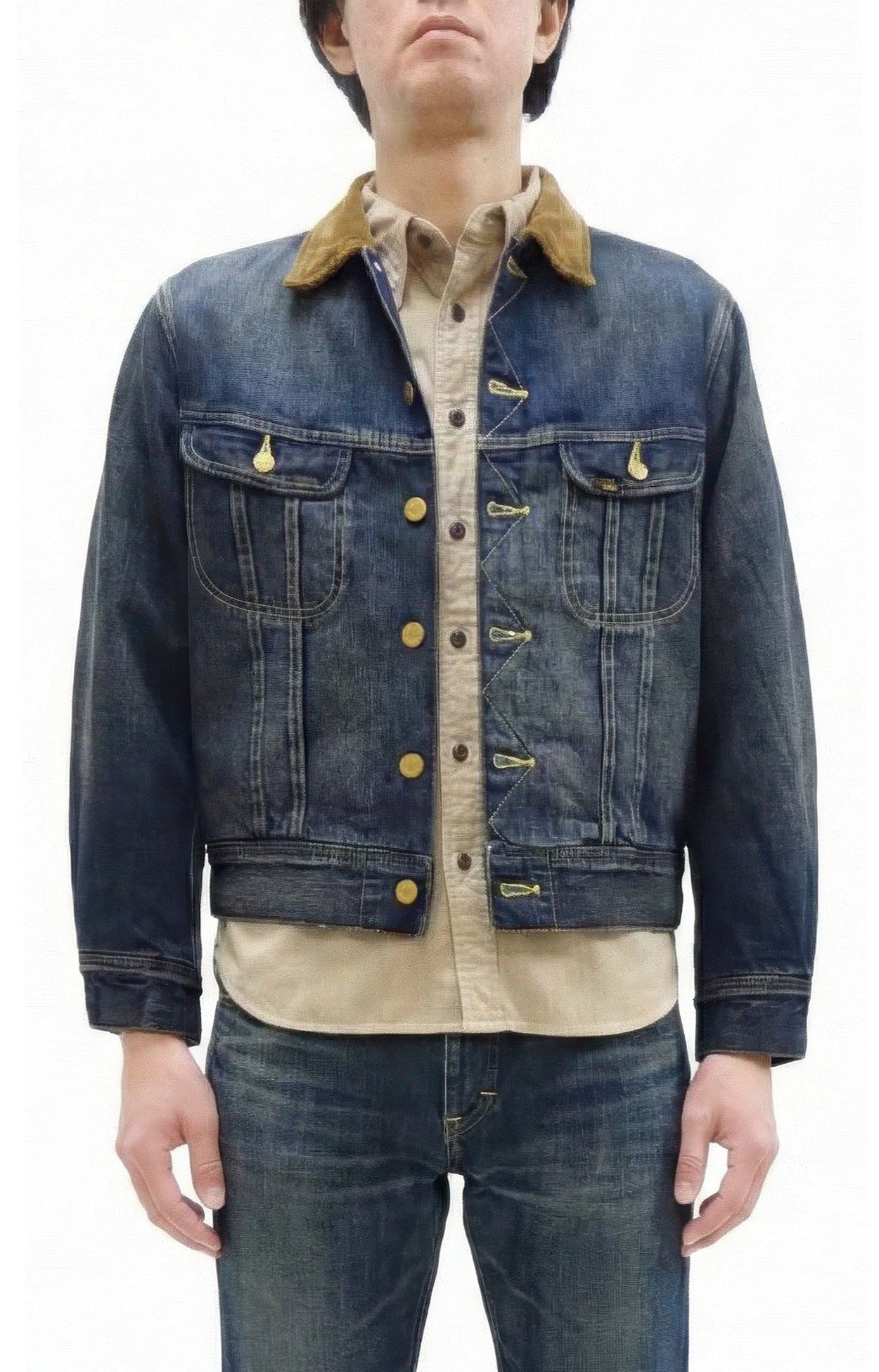 Lee Japan 101-LJ Storm Rider-Inspired Blanket-Lined Denim Jacket - 13 oz Left-Hand Twill Indigo - One-Wash - (LM5110-126 Faded Indigo)