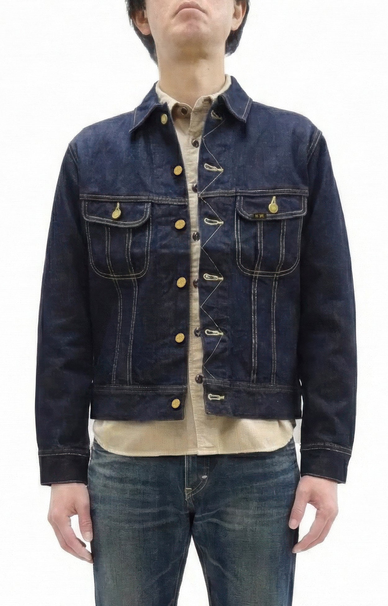 Lee 101J Rider Jacket Men's Denim Jacket 14.4 oz Left-Hand Twill - Lee Japan Reproduction (LM8100-500 Deep Indogo One-Wash)