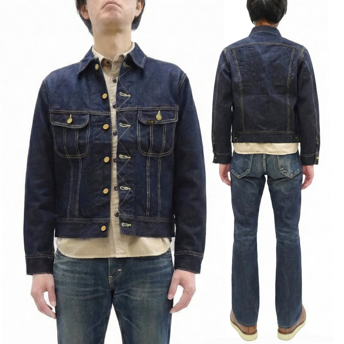 Lee 101J Rider Jacket Men's Denim Jacket 14.4 oz Left-Hand Twill - Lee Japan Reproduction (LM8100-500 Deep Indogo One-Wash)