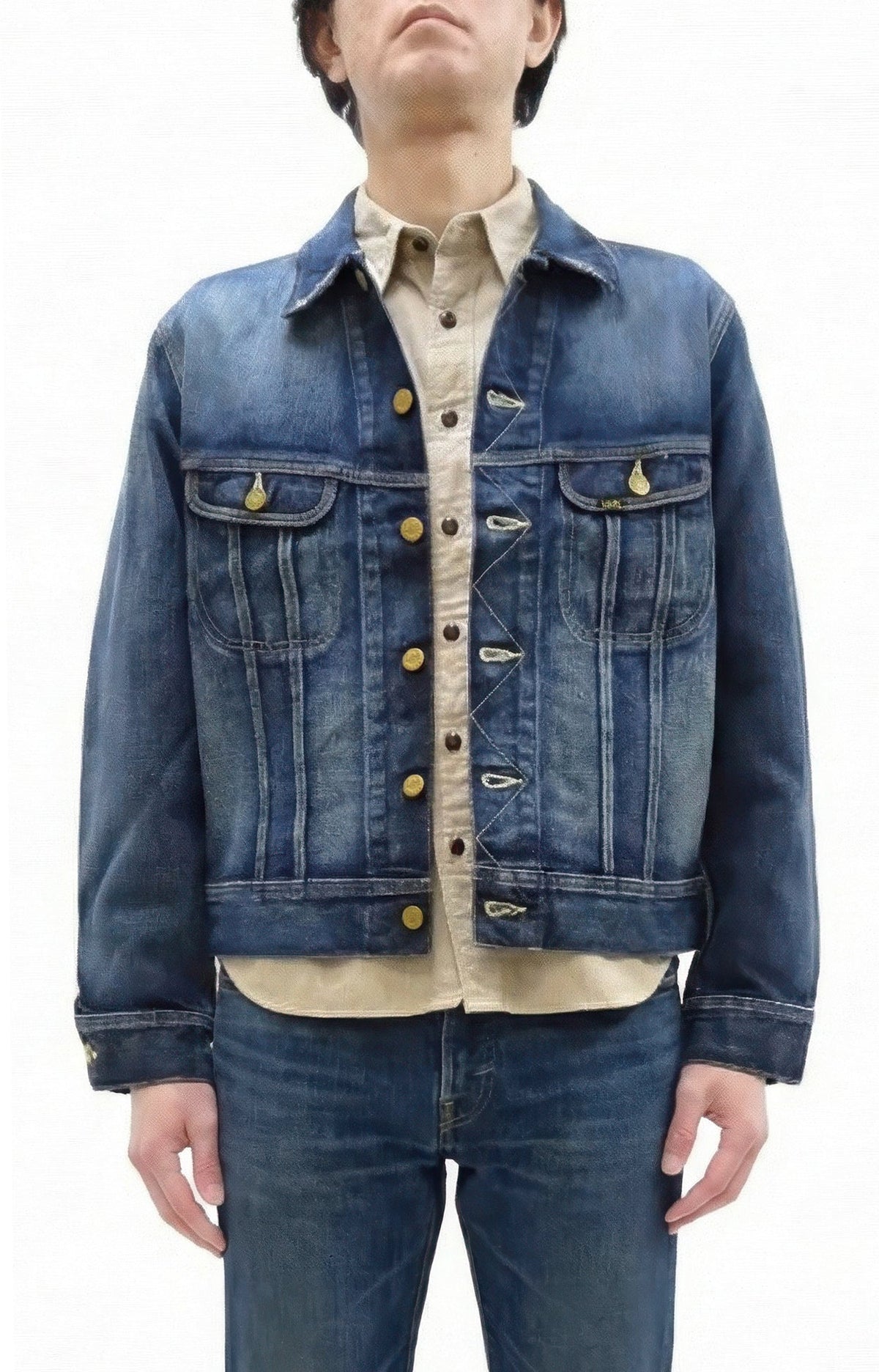 Lee 101J Rider Jacket Men's Denim Jacket 14.4 oz Left-Hand Twill - Lee Japan Reproduction (LM8100-526 Faded Indigo One-Wash)
