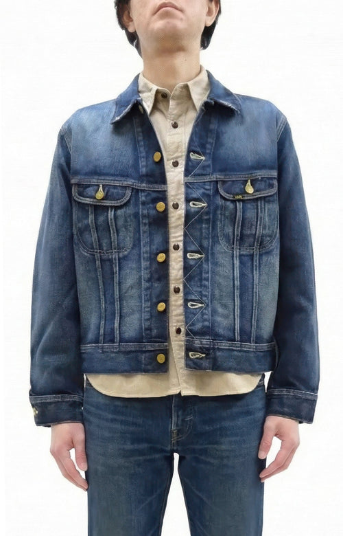Lee 101J Rider Jacket Men's Denim Jacket 14.4 oz Left-Hand Twill - Lee Japan Reproduction (LM8100-526 Faded Indigo One-Wash)