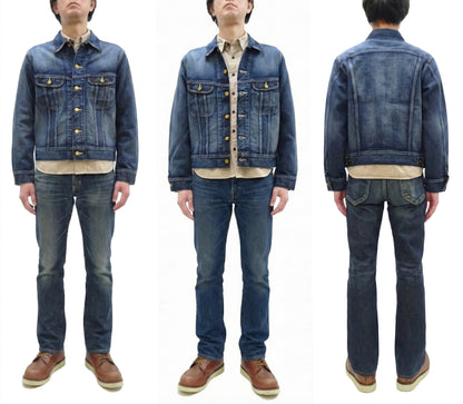 Lee 101J Rider Jacket Men's Denim Jacket 14.4 oz Left-Hand Twill - Lee Japan Reproduction (LM8100-526 Faded Indigo One-Wash)