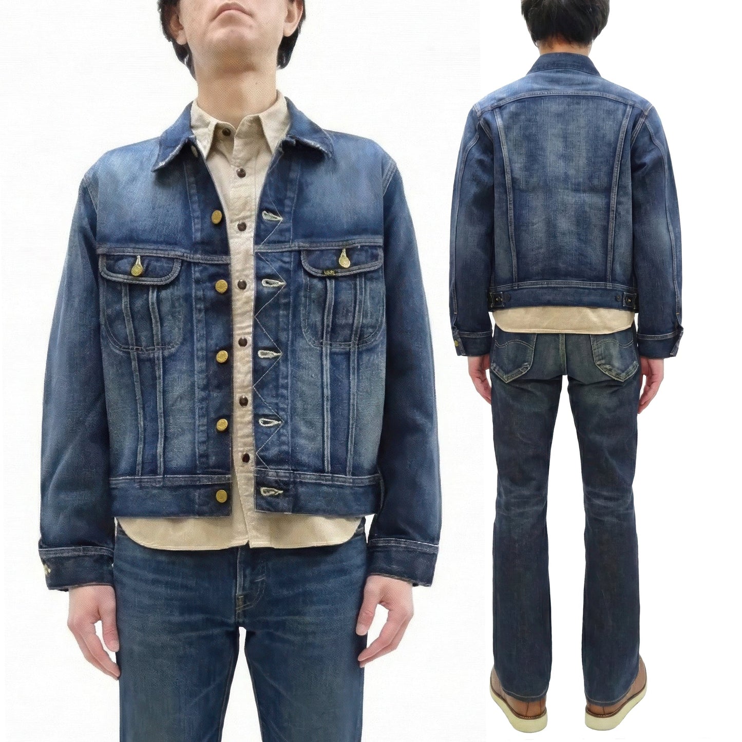Lee 101J Rider Jacket Men's Denim Jacket 14.4 oz Left-Hand Twill - Lee Japan Reproduction (LM8100-526 Faded Indigo One-Wash)